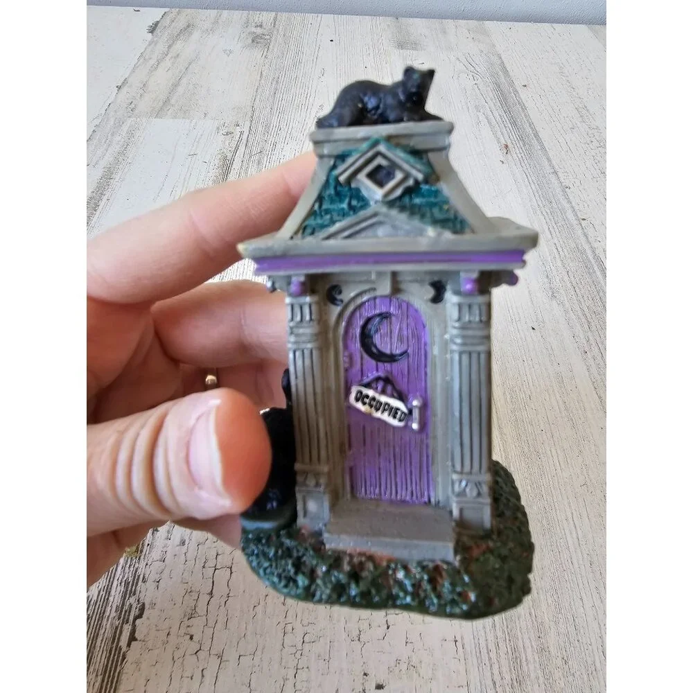 Lemax Halloween outhouse‎ cemetery cat accessory village decor